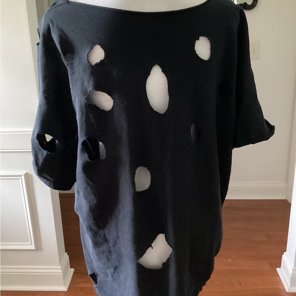 Black Graphic Distressed Recycled Tee Shirt - Picture 8 of 8